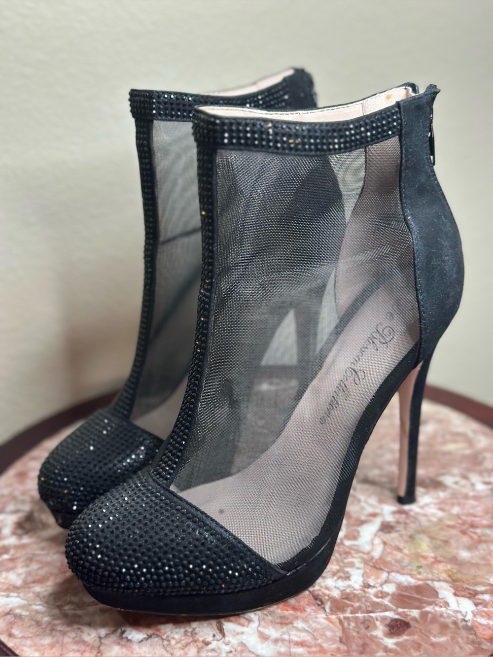De Blossom Collection Black Sheer Ankle Boots
